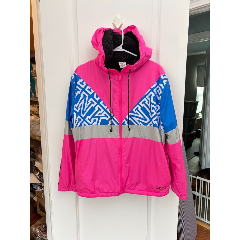 Pink Victoria's Secret Anorak Jacket Sherpa Lined Colorblock Windbreaker XS/S